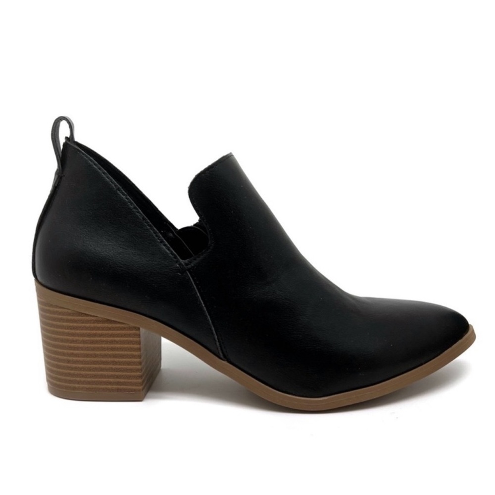 Sun + Stone Booties Women Yunip Faux Leather Pointed Toe Block Heel Black Size 9
